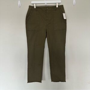 Anthropologie Pilcro High-Rise‎ Utility Pants Women’s Size 30 Dark Green Raw Hem